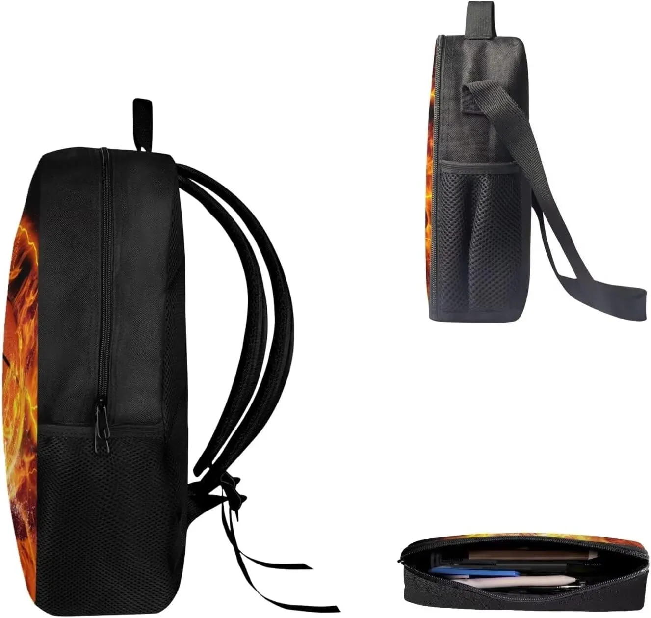 Mumeson Basketball Kids Backpack Set 3 Pack Set Large Capacity School Bag and Lightweight Lunch Bags Portable Pencil Case Back to School Supplies