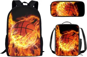 Mumeson Basketball Kids Backpack Set 3 Pack Set Large Capacity School Bag and Lightweight Lunch Bags Portable Pencil Case Back to School Supplies