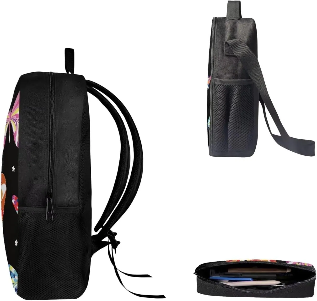 Mumeson Butterfly Kids Backpack Big Capacity Bookbag Rucksack Schoolbags for Teen Boys Kids with Insulated Thermal Lunch Bag Small Pencase