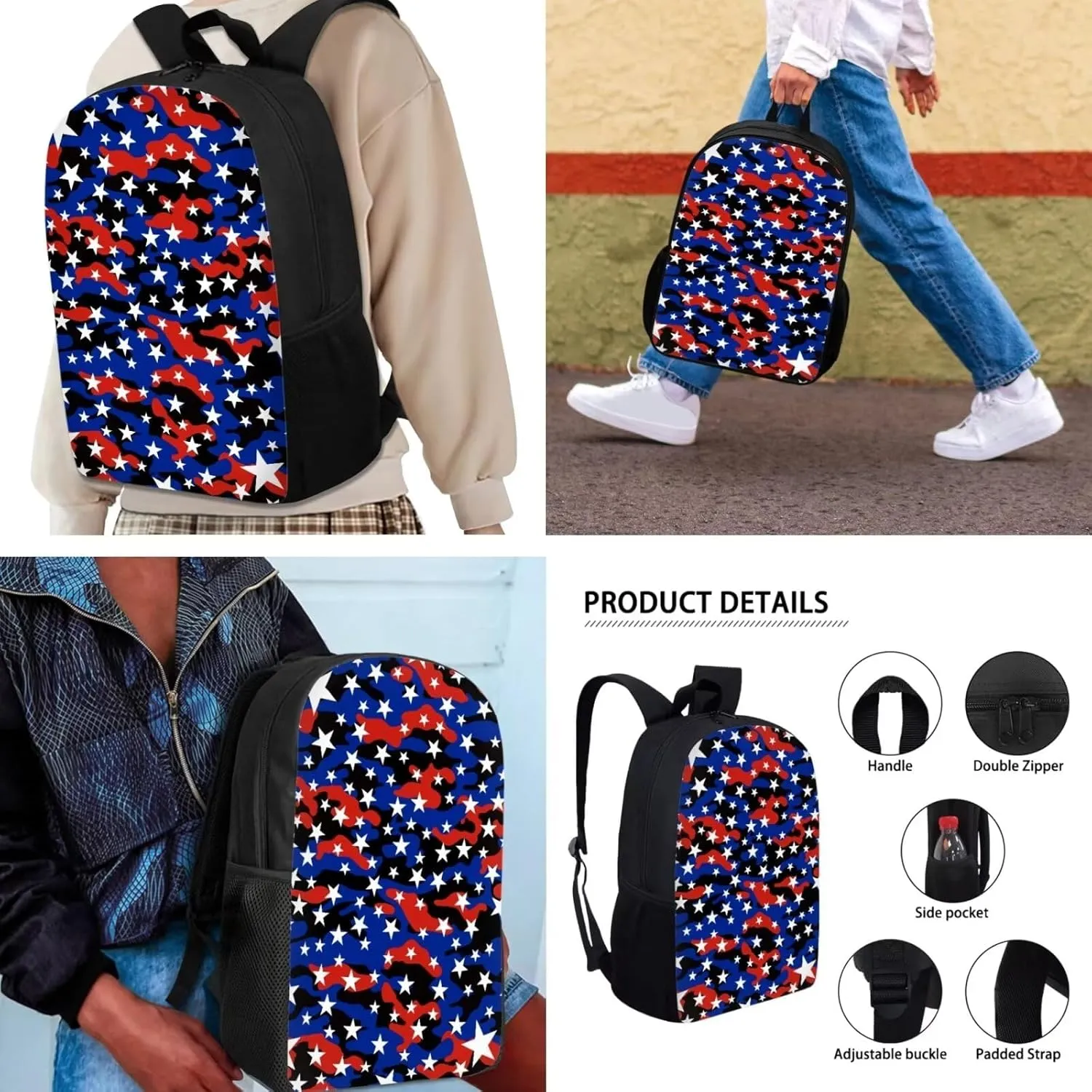 Mumeson Camouflage 3 Pack Schoolbag Backpack Set School Backpack Backpack with Lunch Bag Insulated Lunch Box Pencil Bag 3 Pieces Set