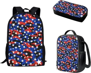 Mumeson Camouflage 3 Pack Schoolbag Backpack Set School Backpack Backpack with Lunch Bag Insulated Lunch Box Pencil Bag 3 Pieces Set