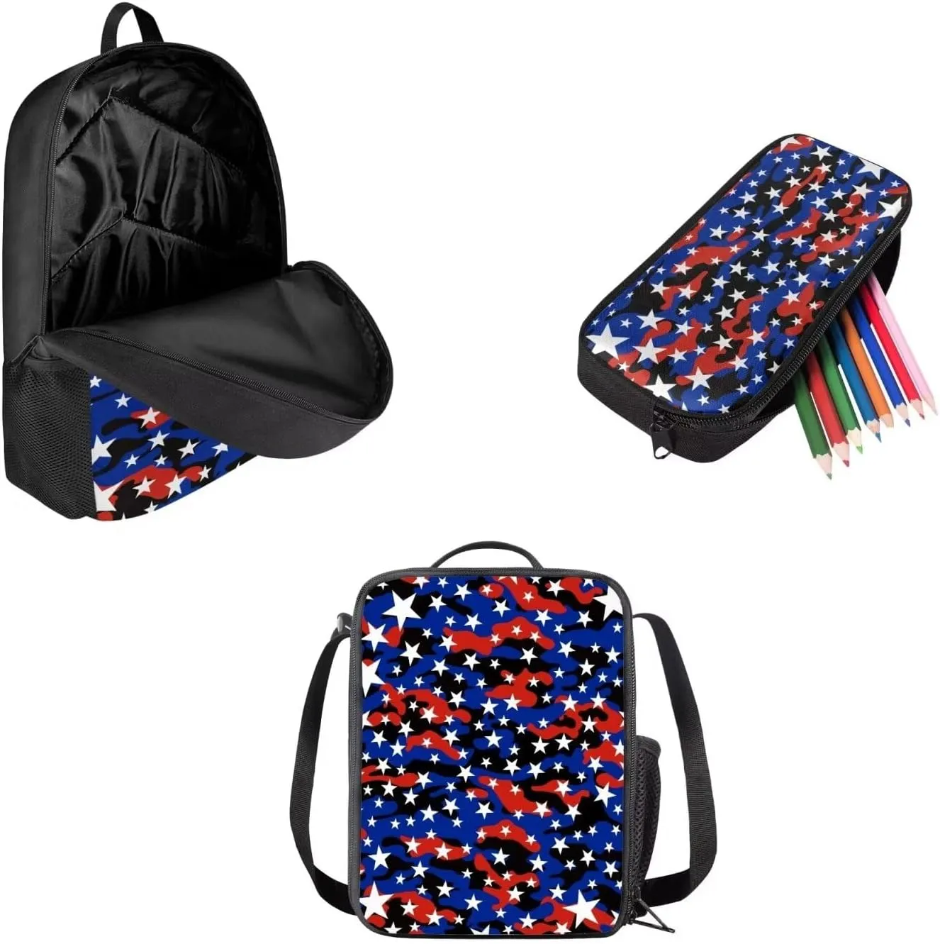 Mumeson Camouflage 3 Pack Schoolbag Backpack Set School Backpack Backpack with Lunch Bag Insulated Lunch Box Pencil Bag 3 Pieces Set