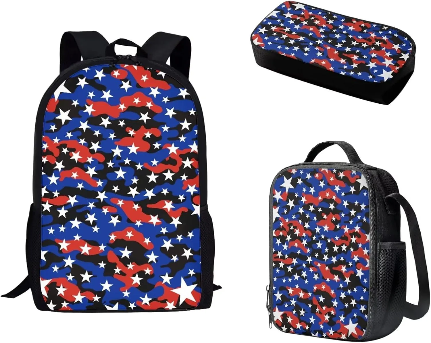 Mumeson Camouflage 3 Pack Schoolbag Backpack Set School Backpack Backpack with Lunch Bag Insulated Lunch Box Pencil Bag 3 Pieces Set