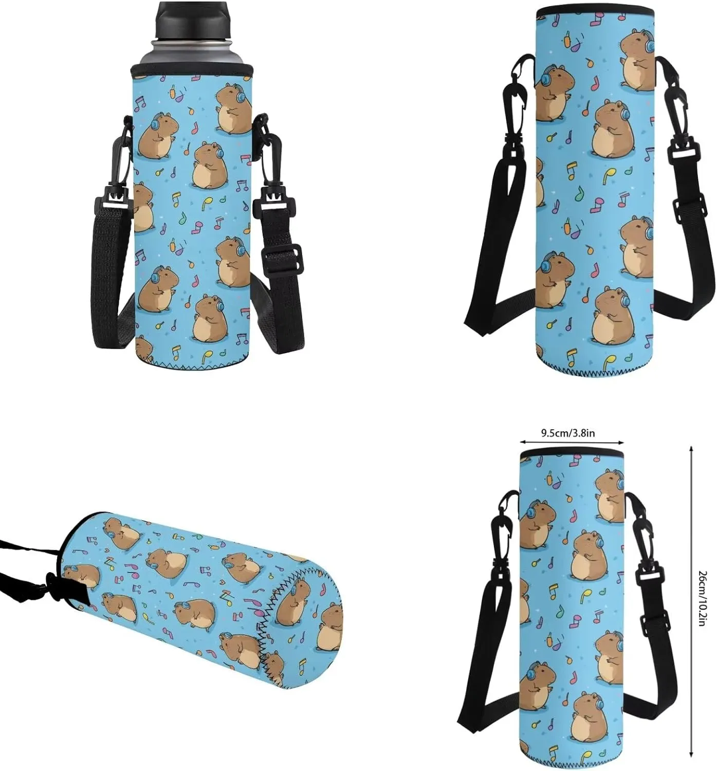 Music Note Capybara School Bag and Lunchbox, 4-in-1 Primary School Student Backpack with Lunch Box Set Pencil Case Water Bottle Holder Cute Bookbag Lunch Bag Ages 6-8