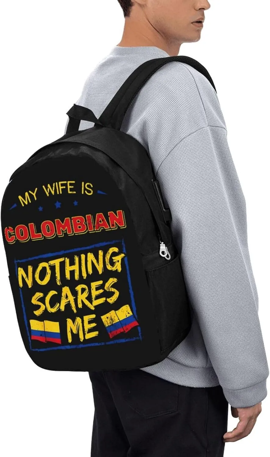 My Wife is Colombian Colombia Flag Travel Backpack 17-Inch Laptop Backpacks Business Rucksack Casual Sport Daypack with USB Charging Port Carry-on Bag for Camping Biking