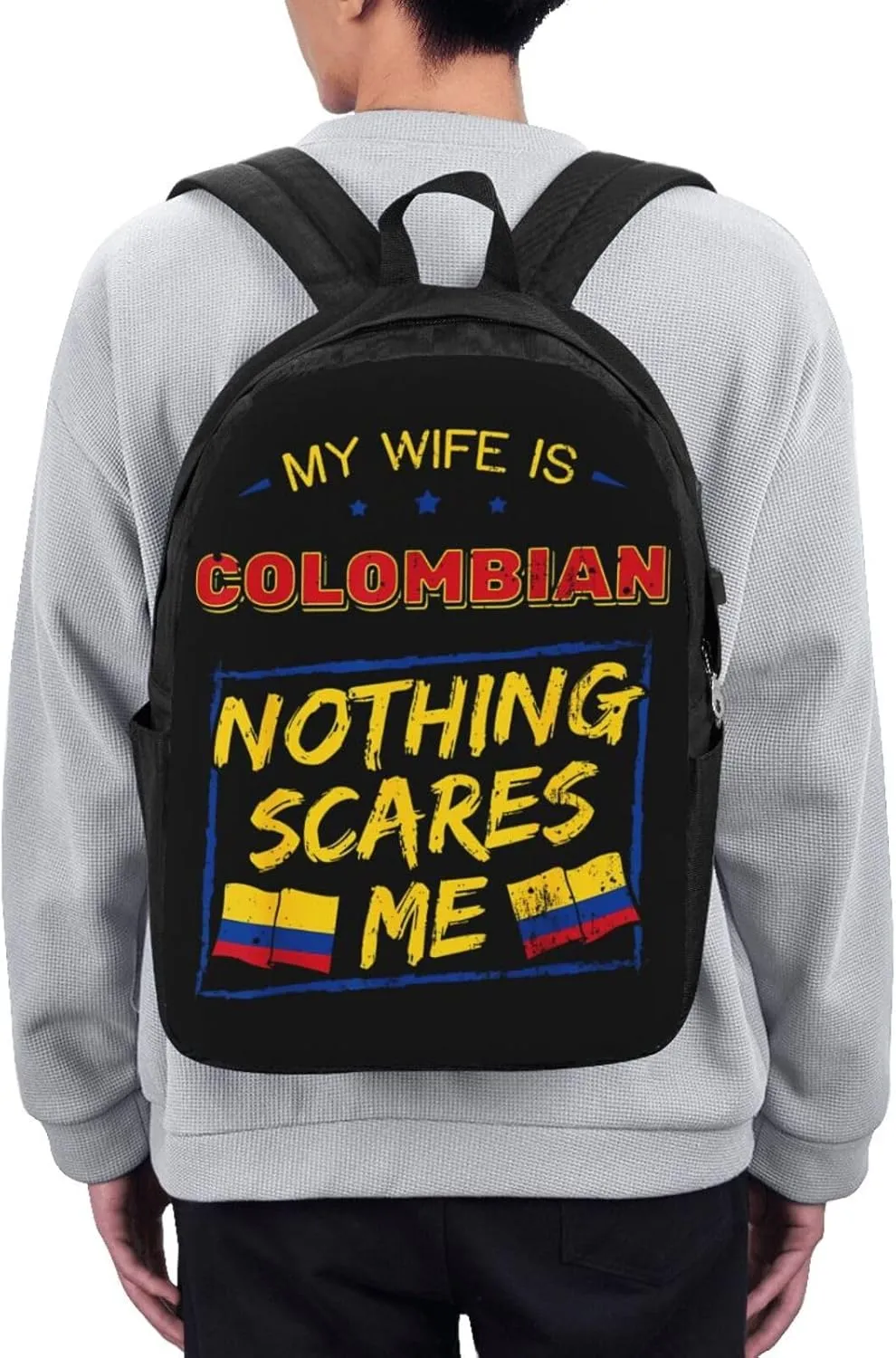 My Wife is Colombian Colombia Flag Travel Backpack 17-Inch Laptop Backpacks Business Rucksack Casual Sport Daypack with USB Charging Port Carry-on Bag for Camping Biking
