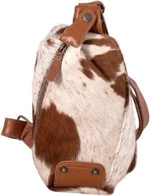 Myra Bag Sling Bag for Women - Western Upcycled Canvas Hairon Leather Crossbody - Caramel & White