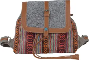 Myra Bag Western Leather Backpack Bag for Women - Flapover Upcycled Canvas Cowhide Bag Diverse Tones