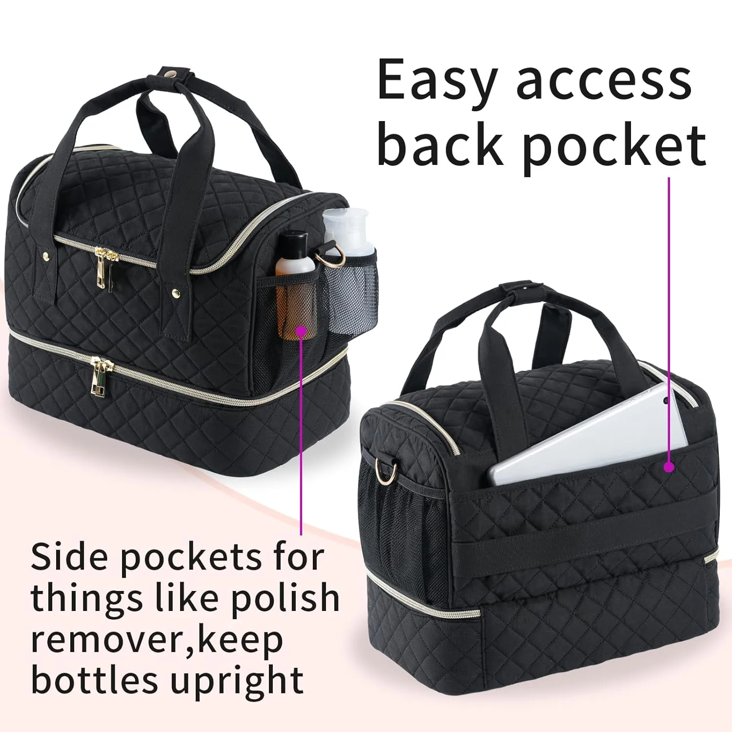 Nail Polish Organizer Case Fits Nail Lamp and 50 Bottles,Nail Organizers and Storage for Nail Tech Travel,Pretty Nail Polish Storage Bag Fits Nail Kit & Manicure Tools (Patented)-Black