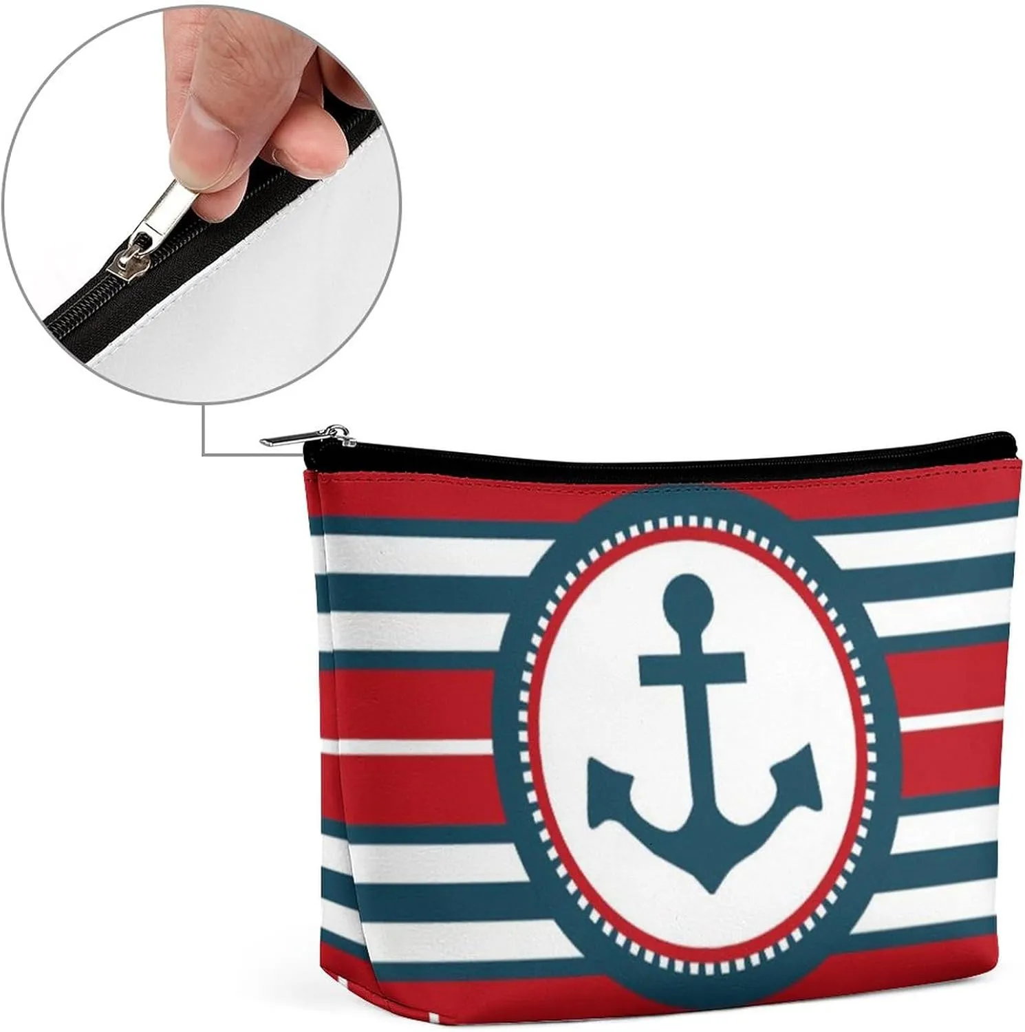 Nautical Design Print Cosmetic Bag, Travel Portable Makeup Bag for Purse Pouch Beauty Zipper Organizer Toiletry Bag for Women