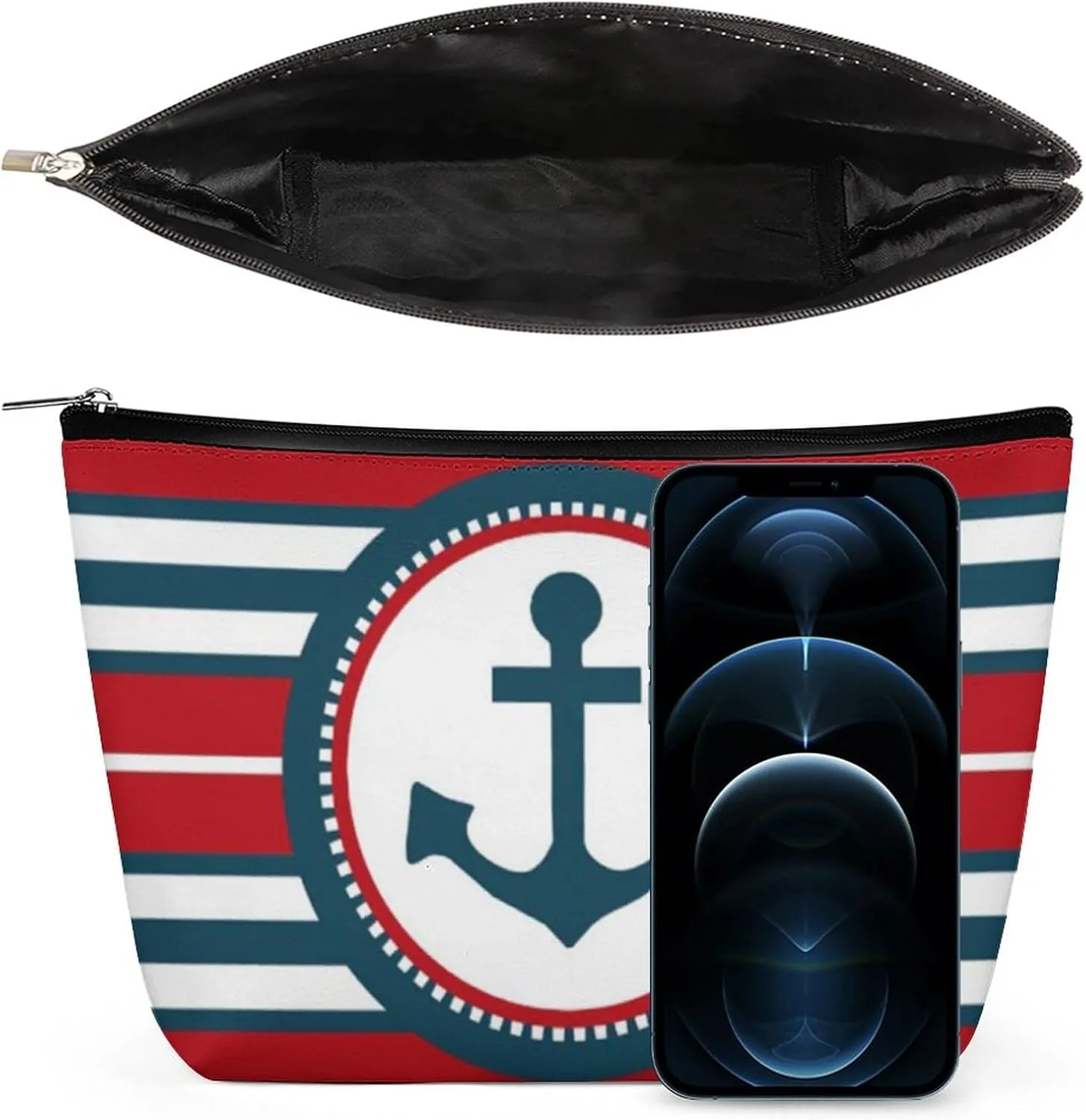 Nautical Design Print Cosmetic Bag, Travel Portable Makeup Bag for Purse Pouch Beauty Zipper Organizer Toiletry Bag for Women