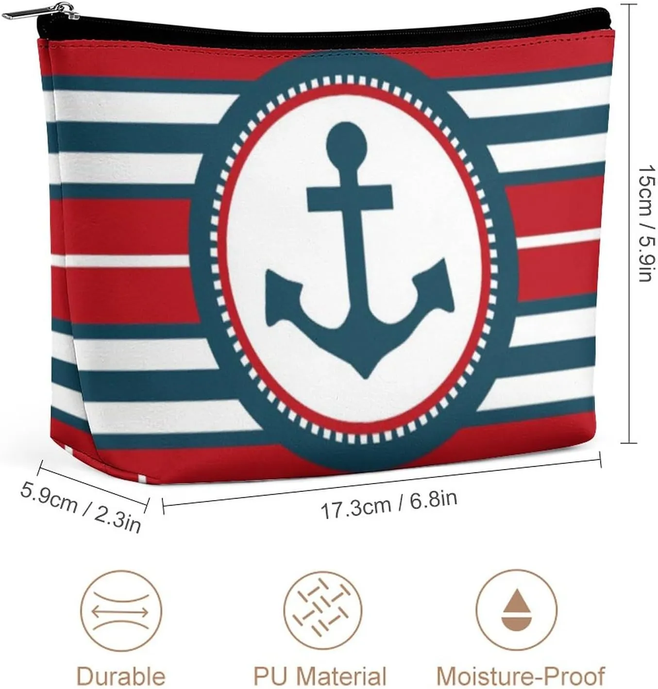 Nautical Design Print Cosmetic Bag, Travel Portable Makeup Bag for Purse Pouch Beauty Zipper Organizer Toiletry Bag for Women