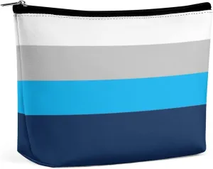 Navy, Gray, Blue Stripes Cosmetic Bag, Travel Portable Makeup Bag for Purse Pouch Beauty Zipper Organizer Toiletry Bag for Women