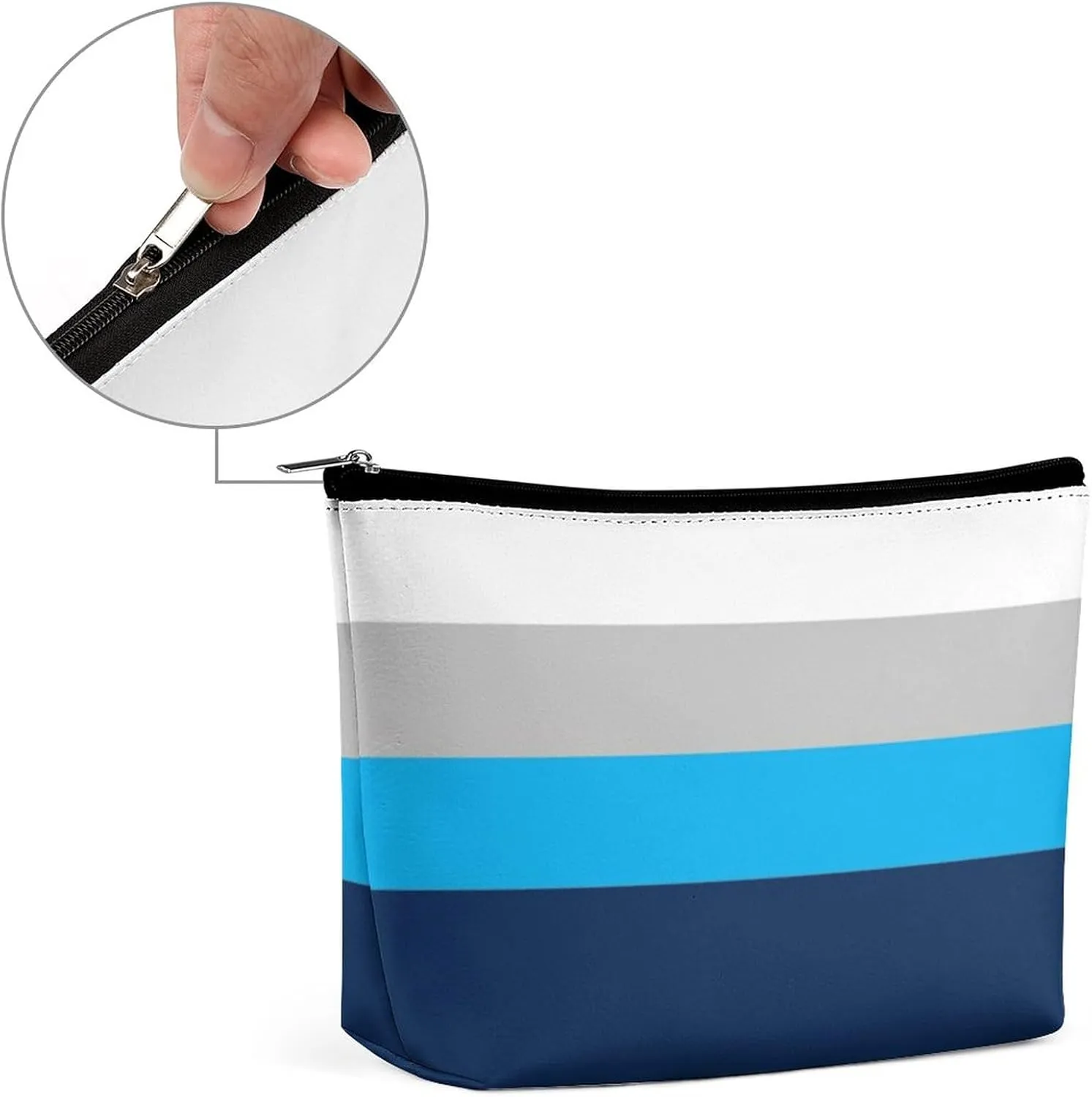 Navy, Gray, Blue Stripes Cosmetic Bag, Travel Portable Makeup Bag for Purse Pouch Beauty Zipper Organizer Toiletry Bag for Women