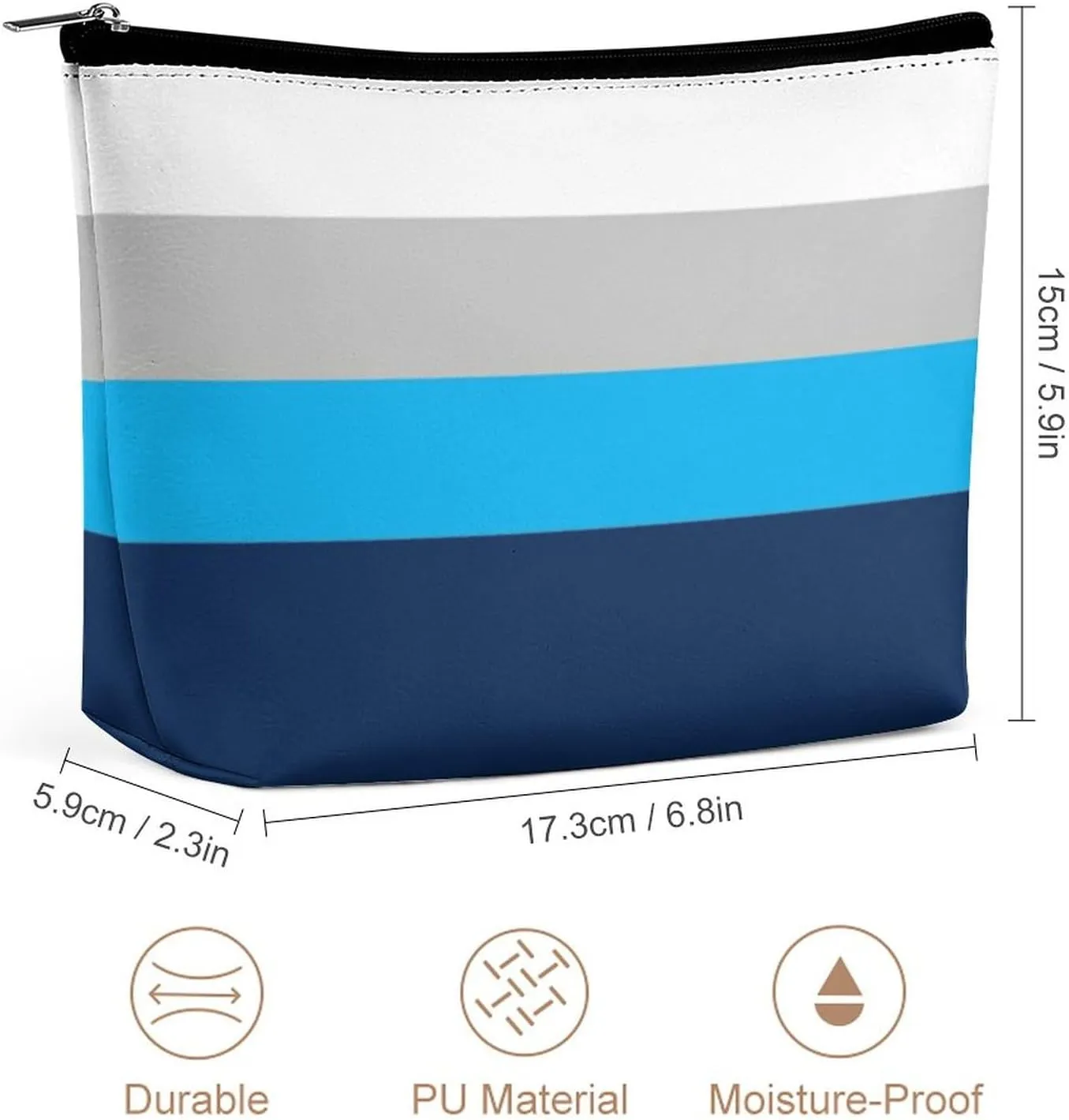 Navy, Gray, Blue Stripes Cosmetic Bag, Travel Portable Makeup Bag for Purse Pouch Beauty Zipper Organizer Toiletry Bag for Women