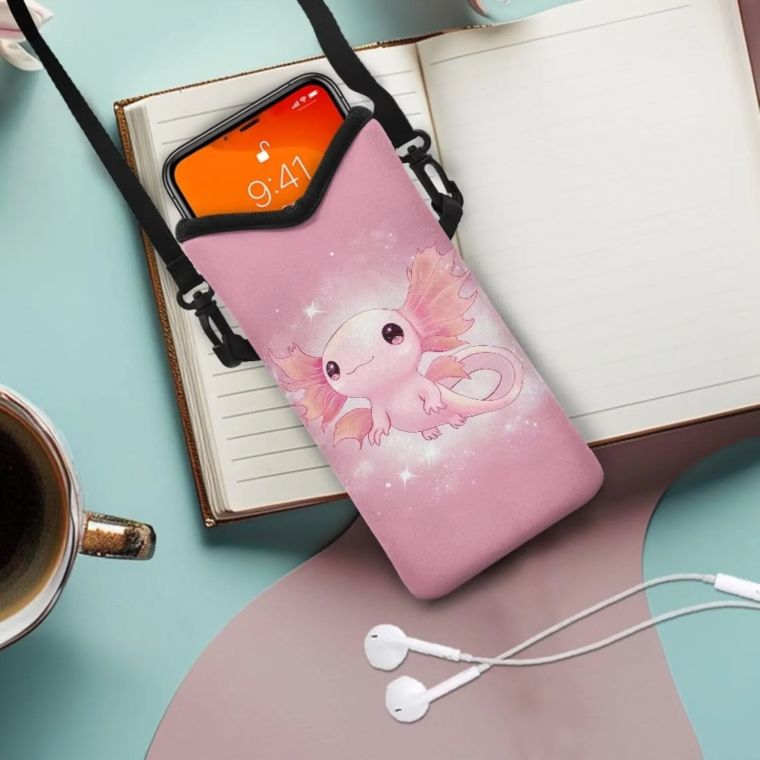 Neoprene Phone Bag Adjustable Crossbody Strap Mobile Protection Case Hook and Loop Fastener Phone Bag, 4 X 8 Inch