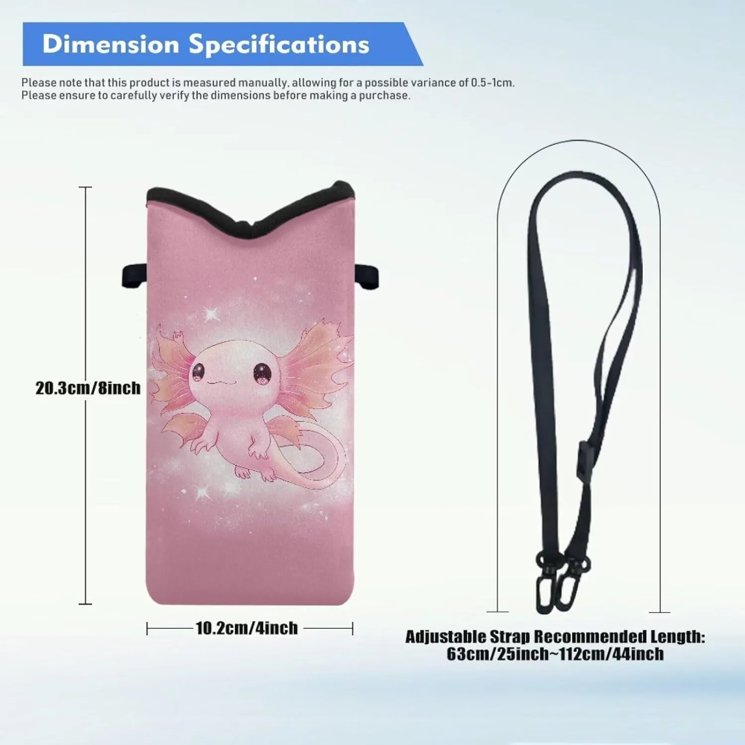 Neoprene Phone Bag Adjustable Crossbody Strap Mobile Protection Case Hook and Loop Fastener Phone Bag, 4 X 8 Inch