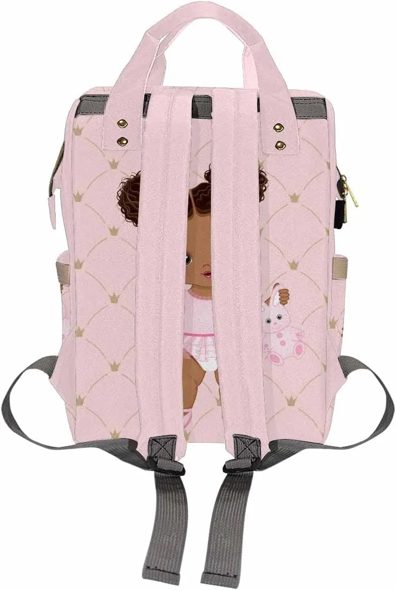 Newcos Personalized African Baby Crown Pink Diaper Backpack with Custom Name Shoulder Mommy Baby Bag