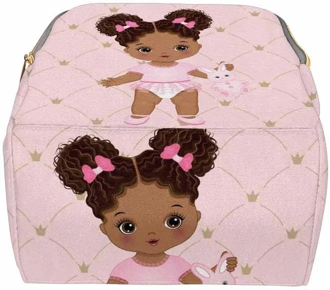 Newcos Personalized African Baby Crown Pink Diaper Backpack with Custom Name Shoulder Mommy Baby Bag