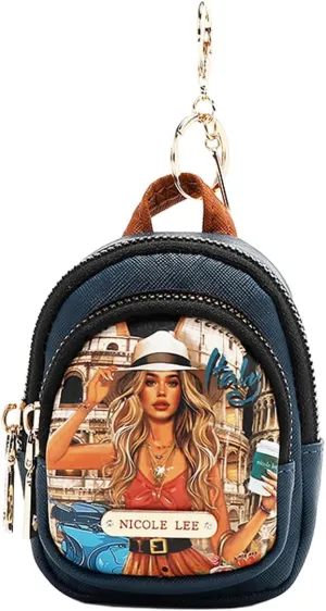 Nicole Lee Mini Backpack Coin Purse Keychain, Vegan Leather (MARTHA TRAVELS ITALY)