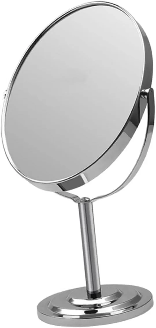 NOLITOY Cosmetic Mirror Double Sided Round Magnifying Side Metal Frame for Makeup Application Silver