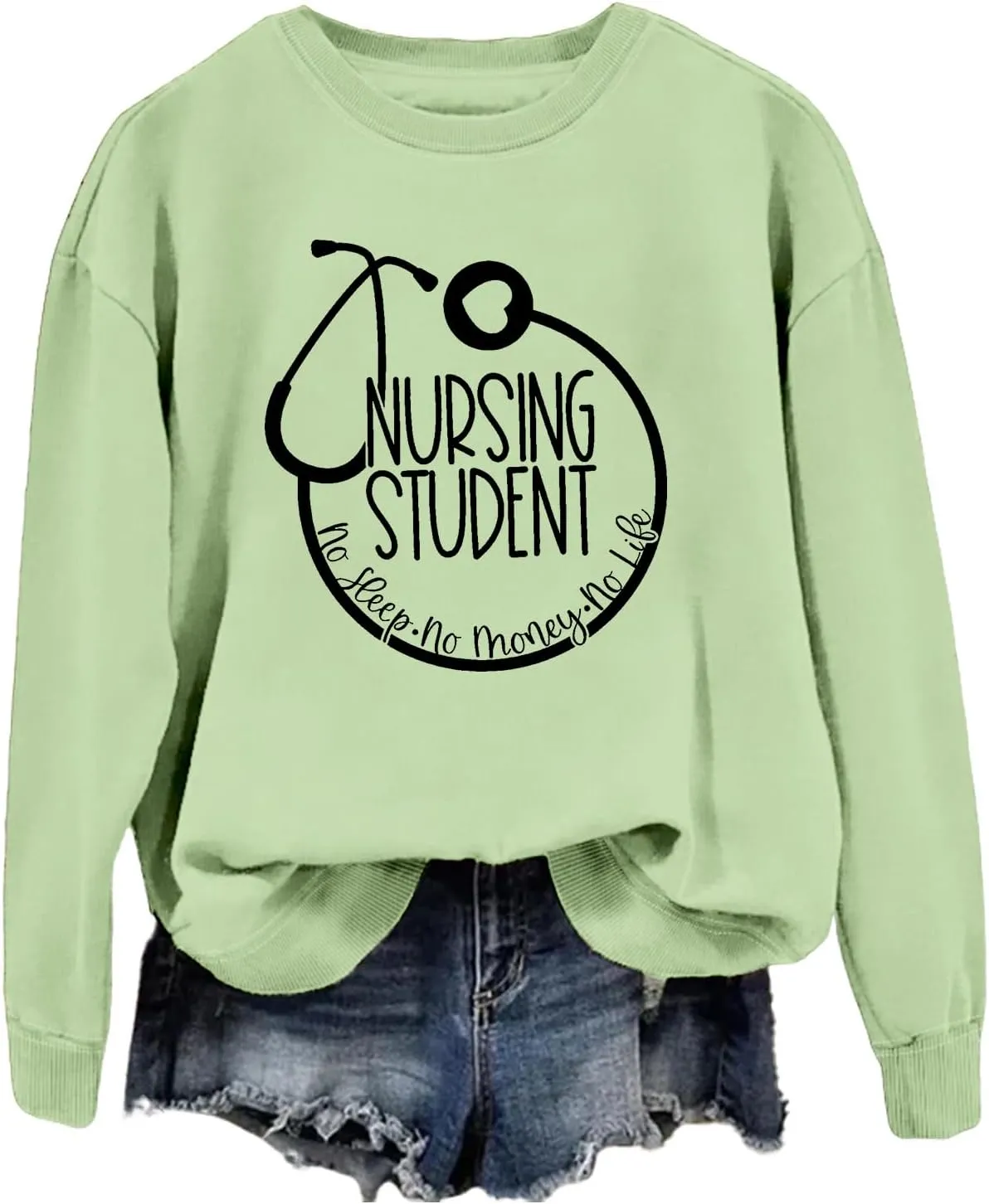Nursing Student Sweatshirt, No Sleep No Money No Life Nursing Shirt Future Nurse Crewneck Sweater Tops for Women