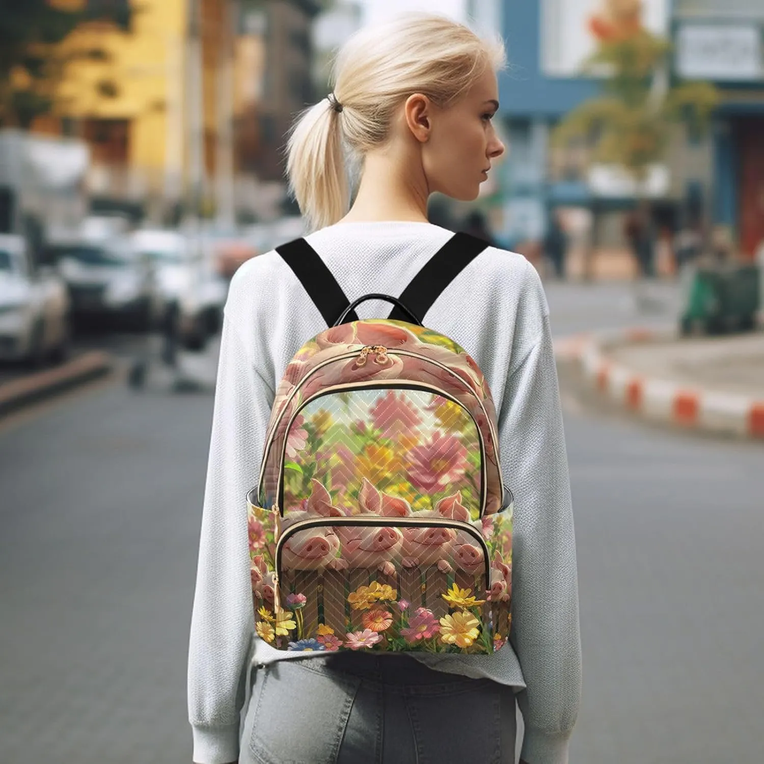 ODAWA Cute Pigs Cartoon Daypack Backpack Quilted Backpack Purse for Women