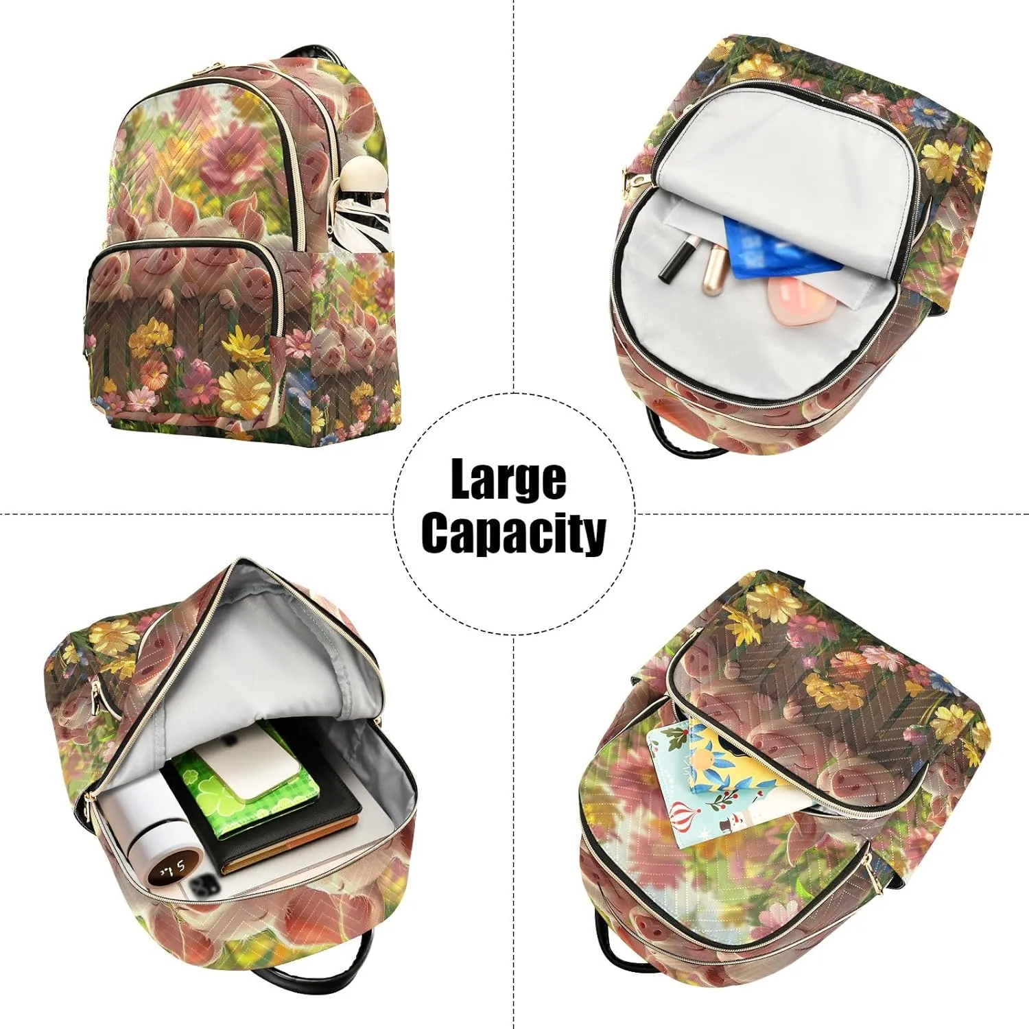ODAWA Cute Pigs Cartoon Daypack Backpack Quilted Backpack Purse for Women