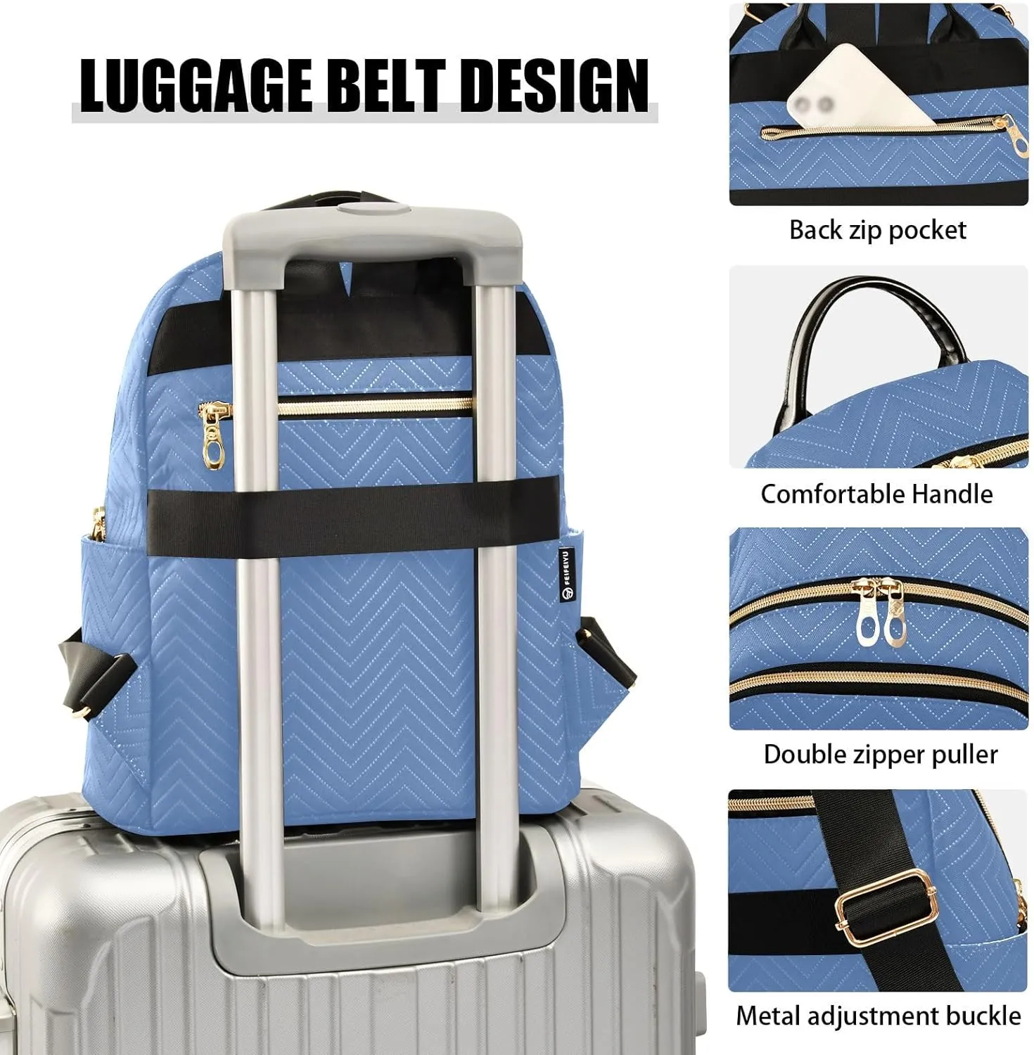 ODAWA Travel Bag for Women Anti Theft Backpack for Women Pale Denim Purse Backpack for Women Lightweight Backpack Women