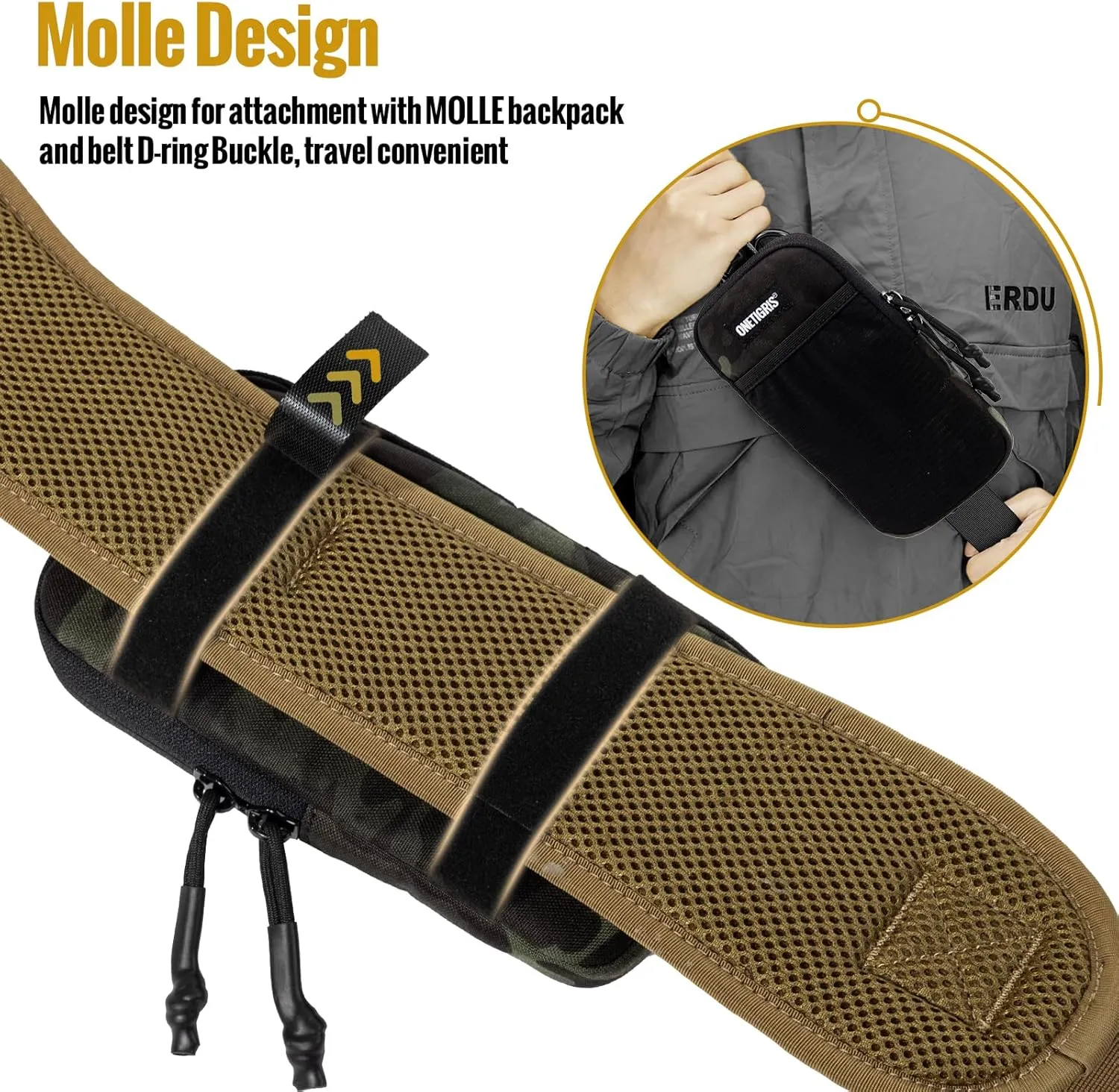 OneTigris Cell Phone Holster - Phone Belt Holder Molle Phone Pouch for Belt with Loop, Holds 4.7"-6.5" Phones in Black