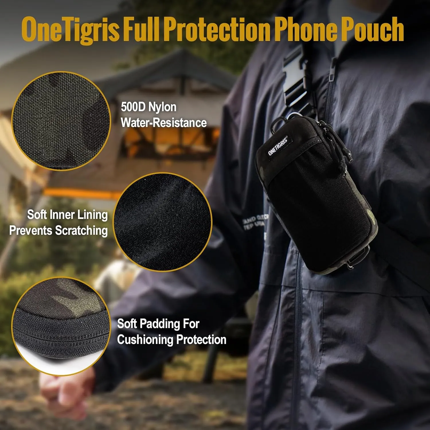 OneTigris Cell Phone Holster - Phone Belt Holder Molle Phone Pouch for Belt with Loop, Holds 4.7"-6.5" Phones in Black