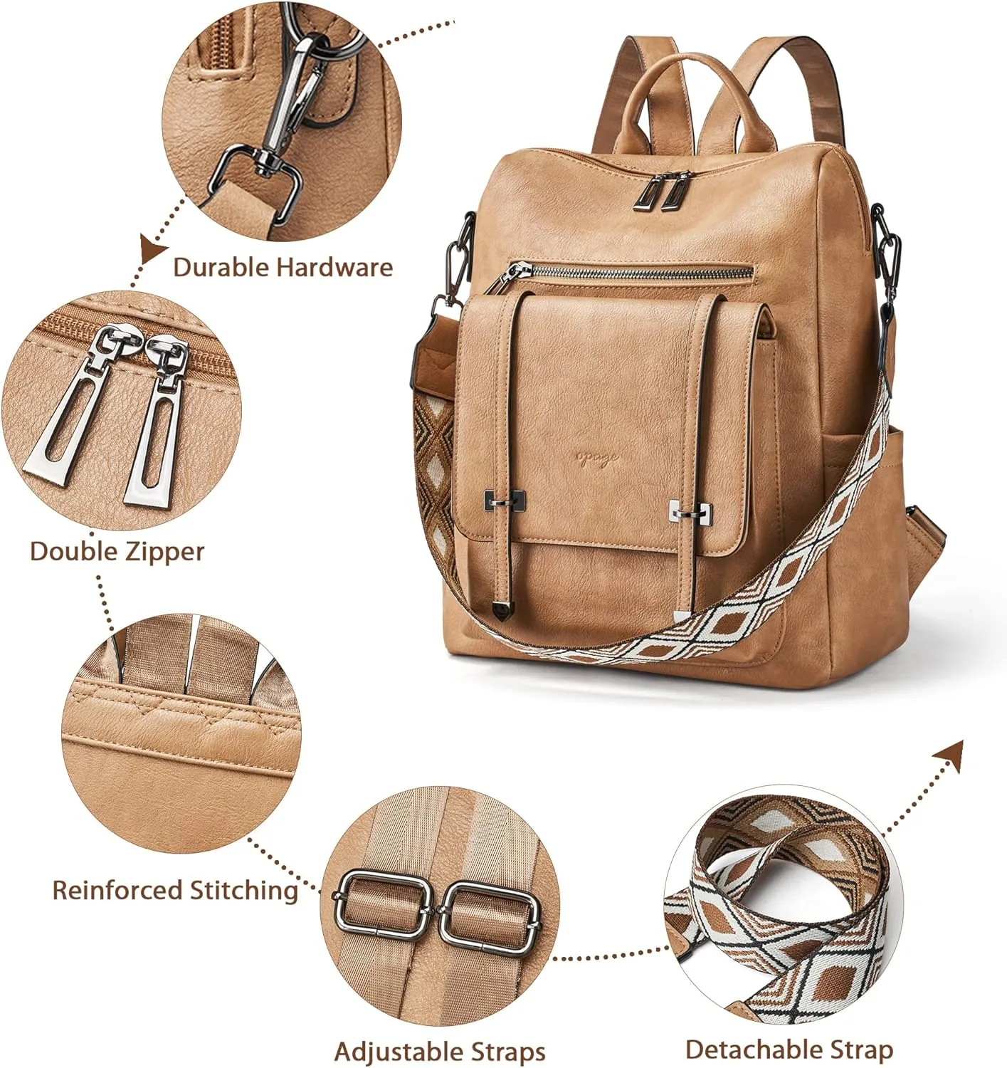 OPAGE Backpack Purse for Women Backpack Purse Travel Backpack Fashion Ladies Shoulder Bags With Wristlets