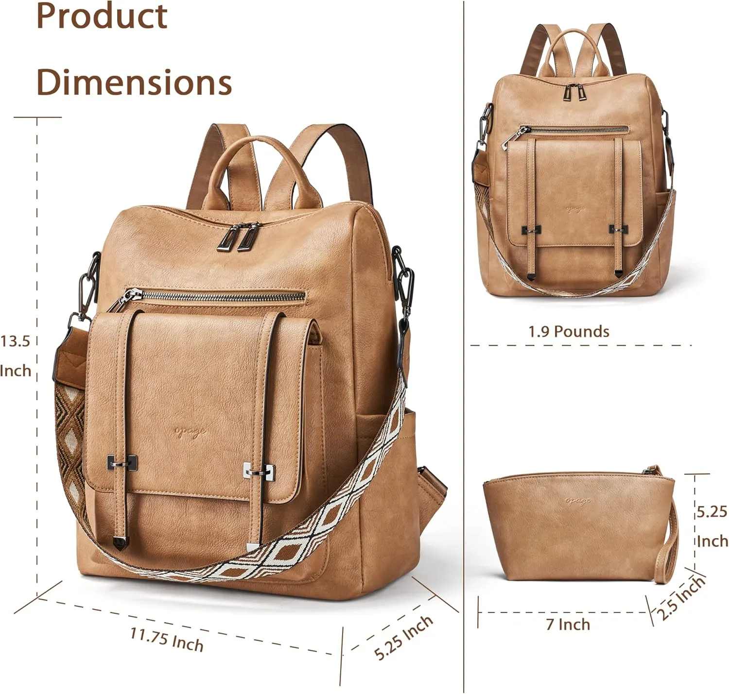 OPAGE Backpack Purse for Women Backpack Purse Travel Backpack Fashion Ladies Shoulder Bags With Wristlets
