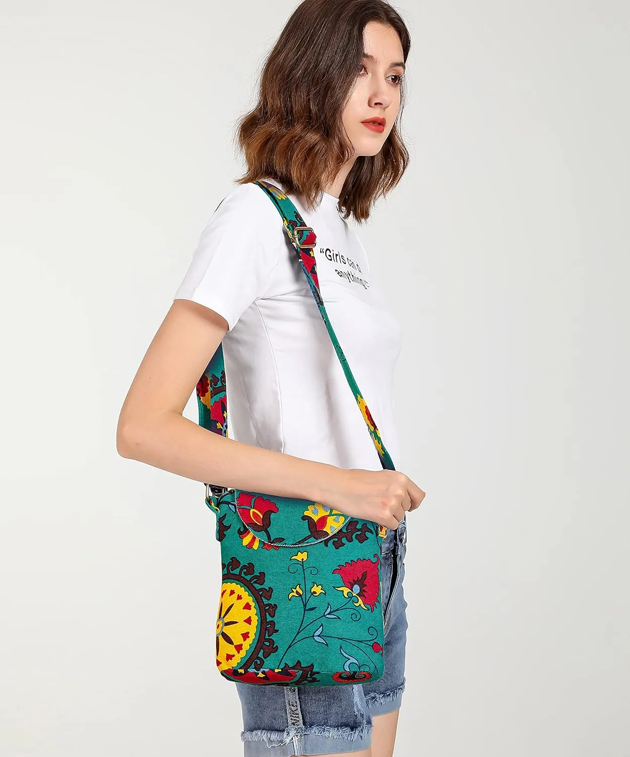 OPQRSTU Women's Retro Small Size Canvas Shoulder Bag Hippie Boho Crossbody Handbag