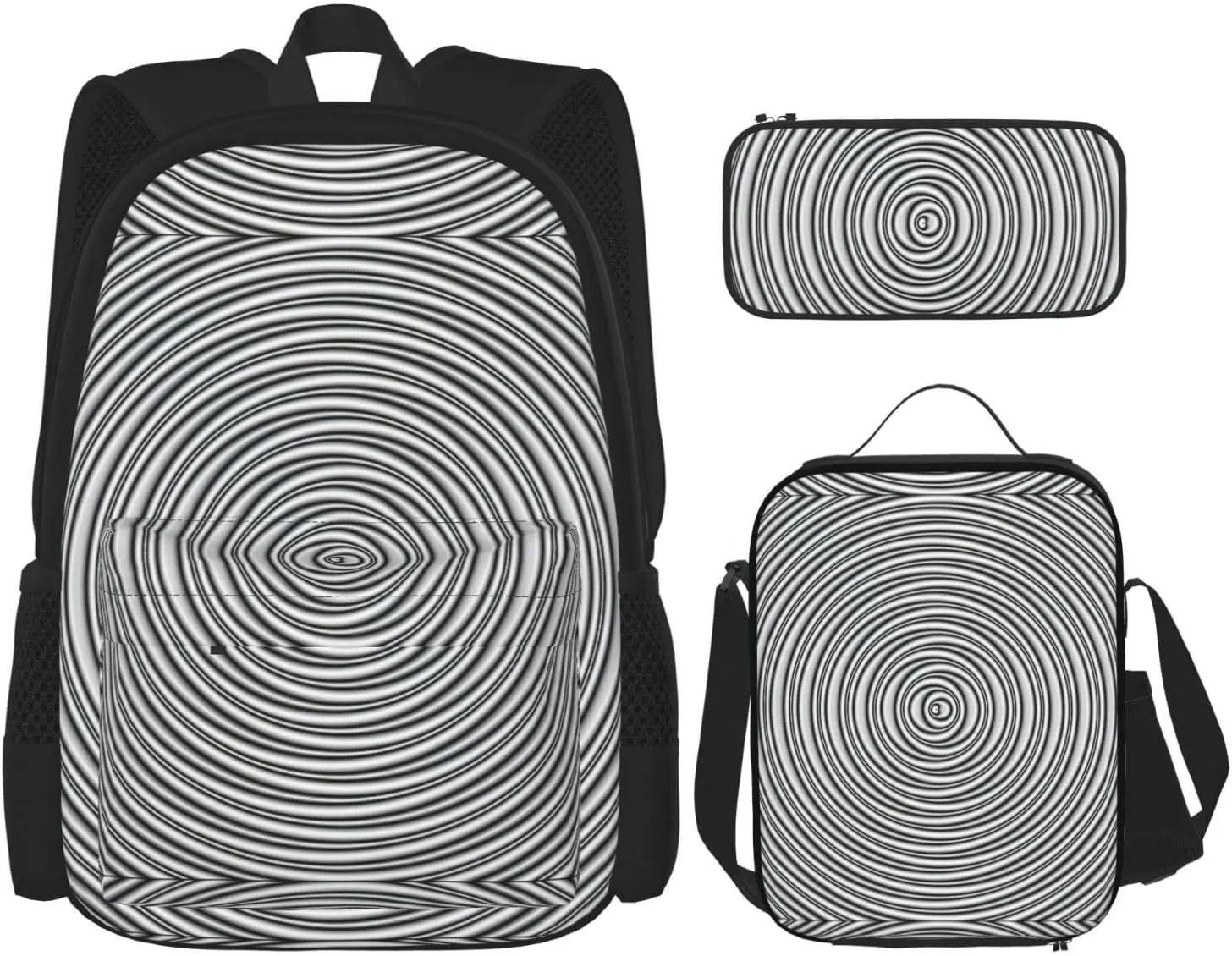 Optical Spin Illusion Print Comfortable Adjustable Shoulder Casual Fashion Backpack Lunch Bag Pencil Case