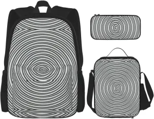 Optical Spin Illusion Print Comfortable Adjustable Shoulder Casual Fashion Backpack Lunch Bag Pencil Case