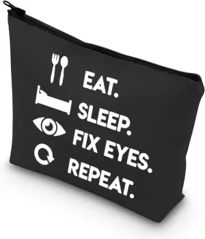 Optometrist Makeup Bag Funny Optometry Gift Optometrist Graduation Gifts Eye Doctor Vision Gifts Eat Sleep Fix Eyes Repeat Cosmetic Bag Zipper Pouch For Optometrist Optician (Eat Sleep Fix Eyes bl)