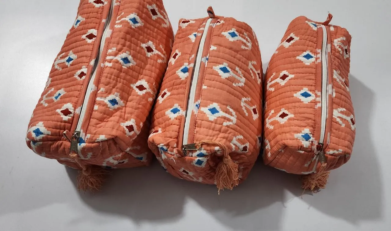 Orange Diamond Print Pouch Set