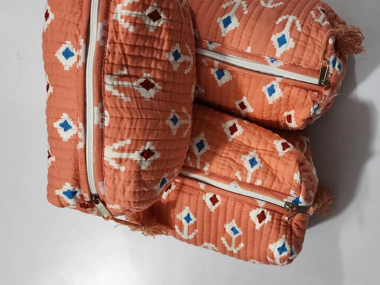 Orange Diamond Print Pouch Set