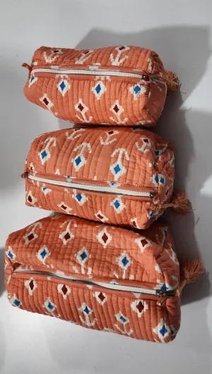 Orange Diamond Print Pouch Set