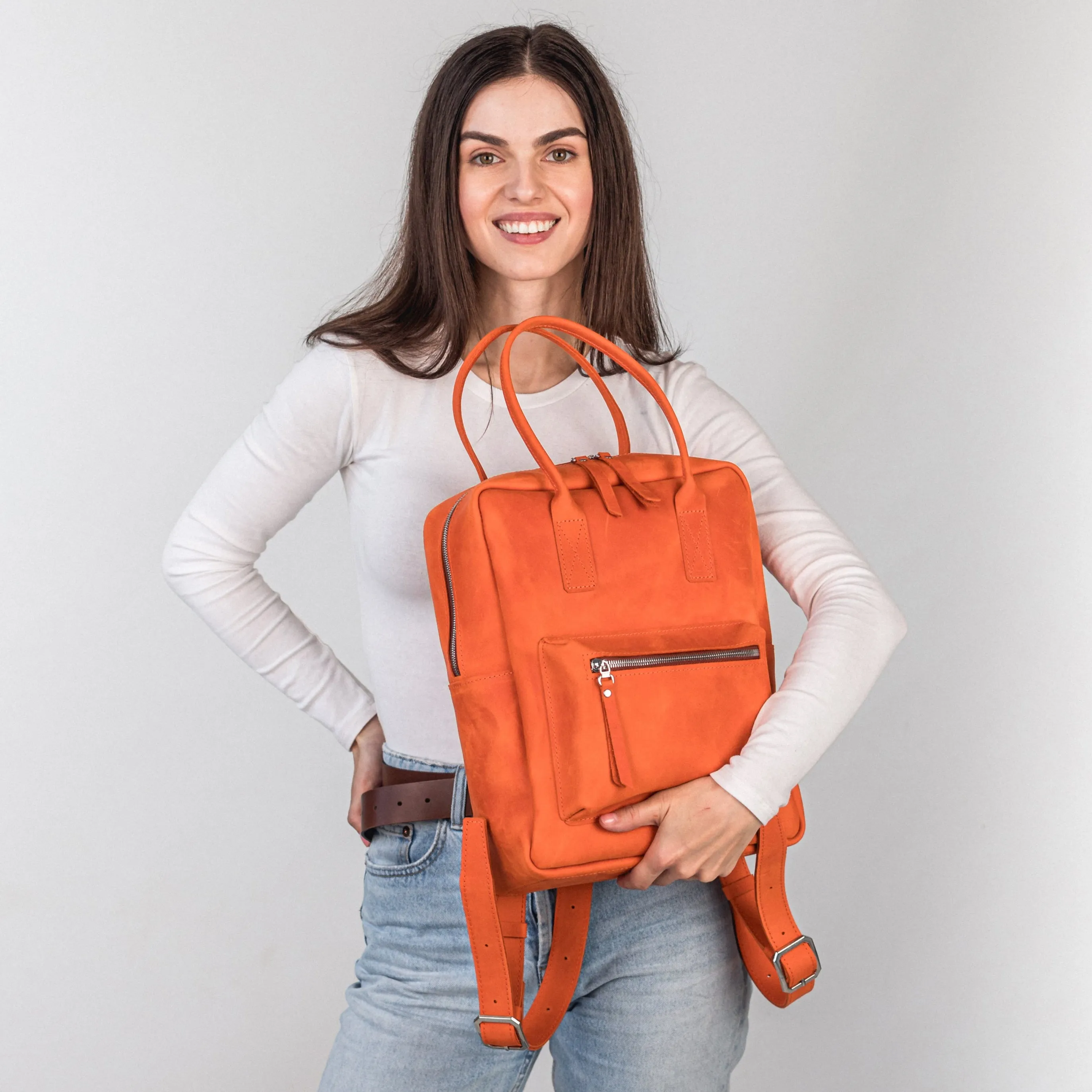 Orange leather city backpack