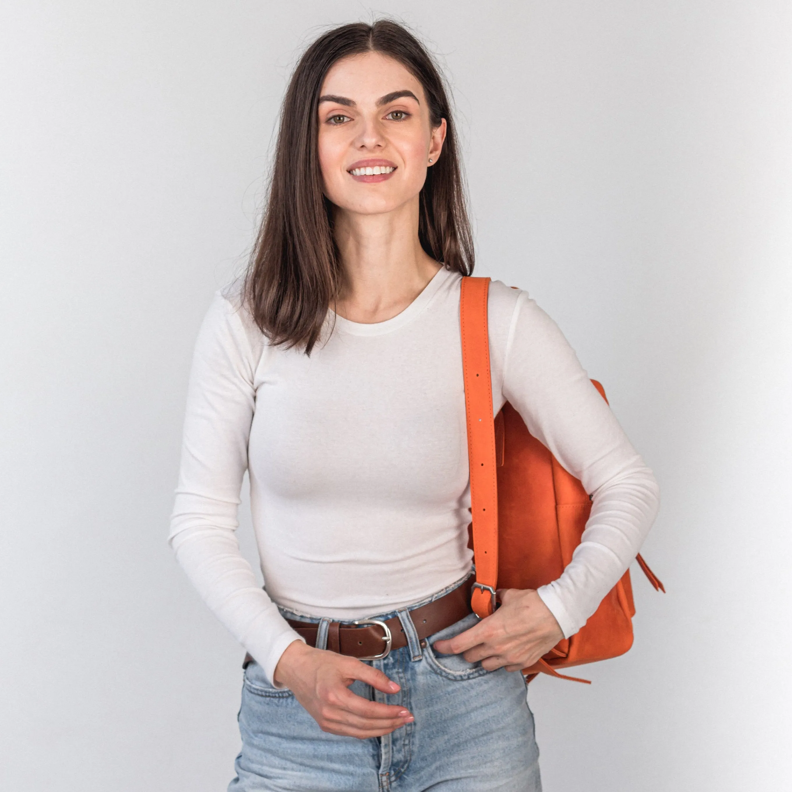 Orange leather city backpack