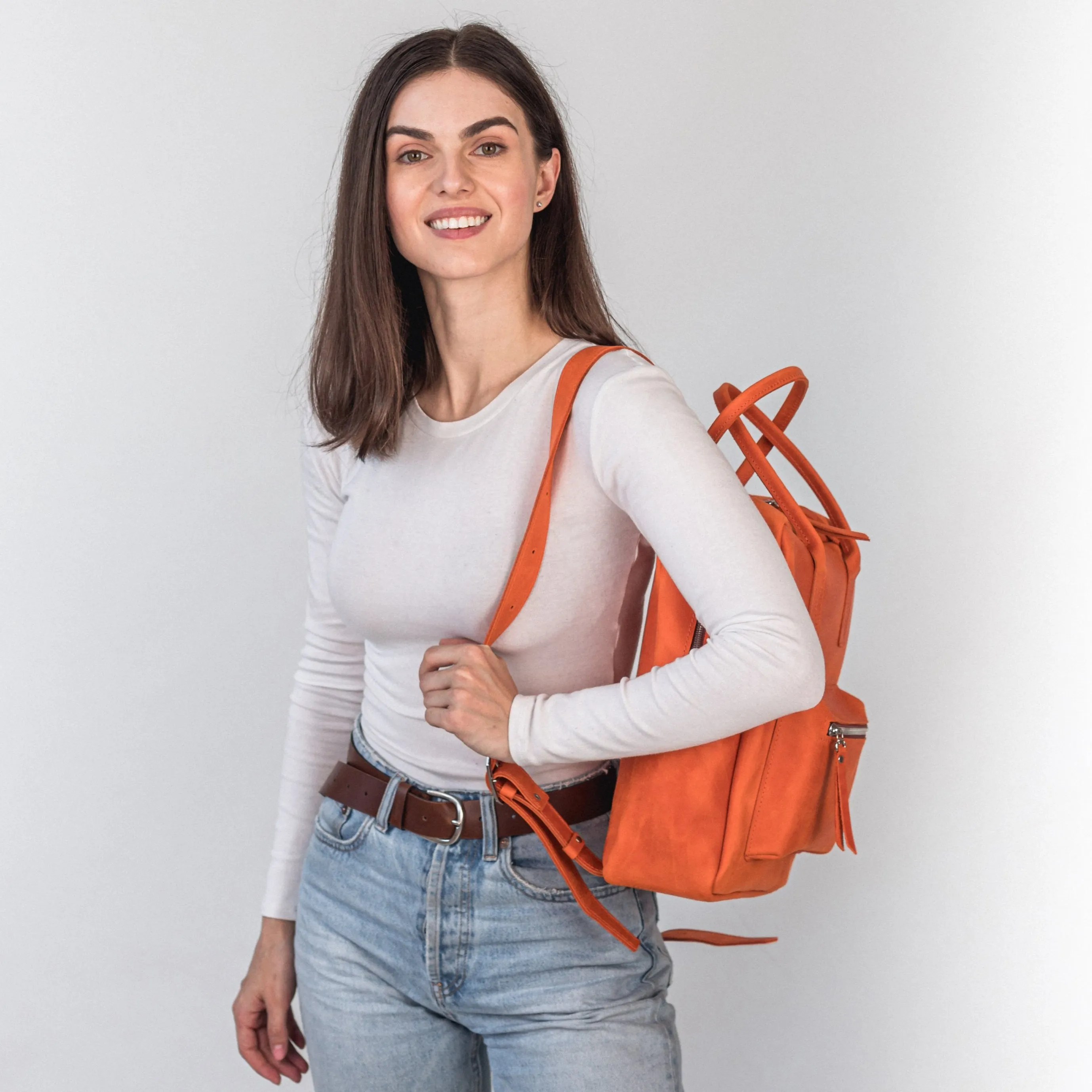 Orange leather city backpack