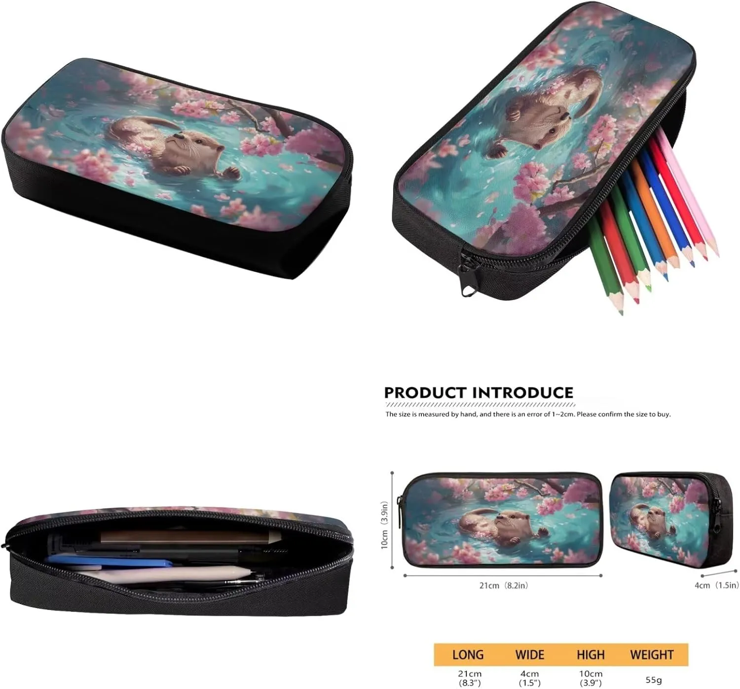 Otter Backpack with Lunch Box and Pencil Case Water Bottle Holder 4 Piece School Bag Set Primary School Student Backpack Lunchbox Girls Flower 2nd Grade Bookbag Lunch Bag