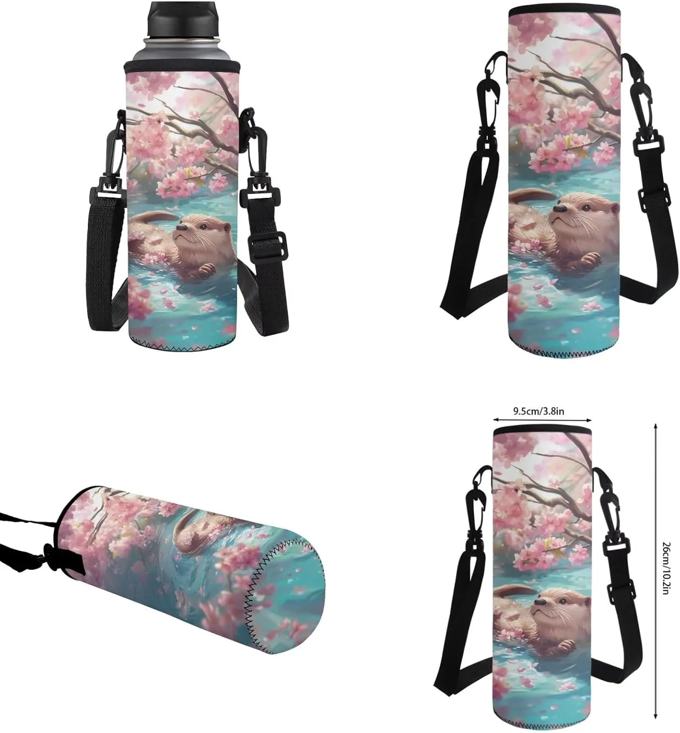 Otter Backpack with Lunch Box and Pencil Case Water Bottle Holder 4 Piece School Bag Set Primary School Student Backpack Lunchbox Girls Flower 2nd Grade Bookbag Lunch Bag