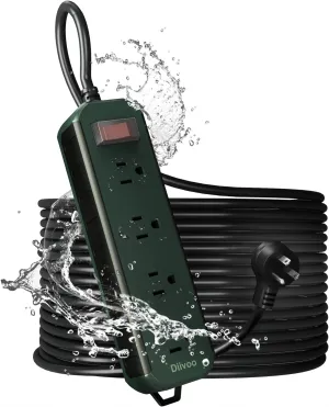 Outdoor Power Strip Weatherproof, 50 FT Extension Cord, Diivoo Waterproof Surge Protector with 4 Outlets, 1250W Shockproof Overload Protection, Flat Plug, Wall Mountable for Patio Christmas Lights