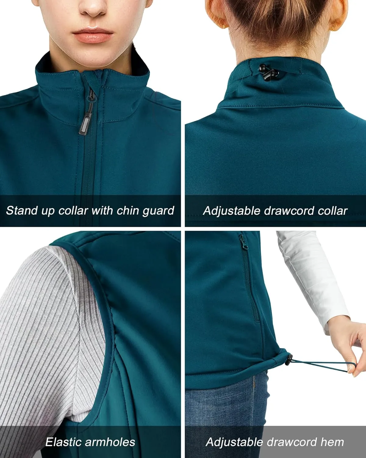 Outdoor Ventures Women's Lightweight Softshell Vest Windproof Fleece Lined Zip Up Sleeveless Jacket for Running Hiking Golf