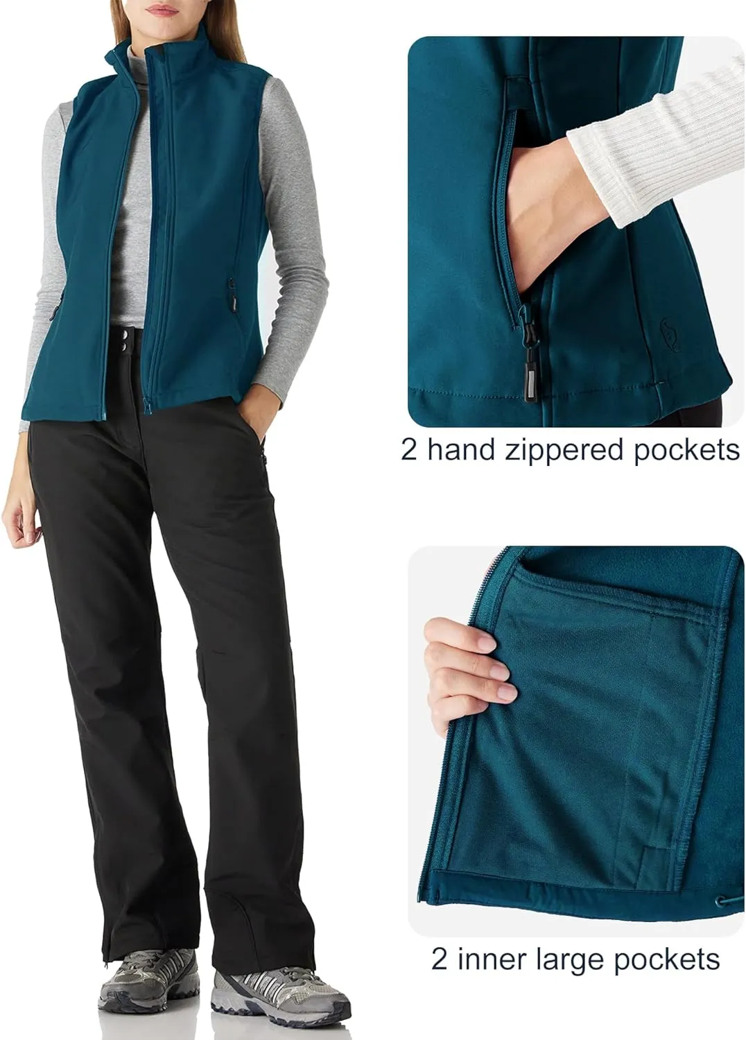 Outdoor Ventures Women's Lightweight Softshell Vest Windproof Fleece Lined Zip Up Sleeveless Jacket for Running Hiking Golf