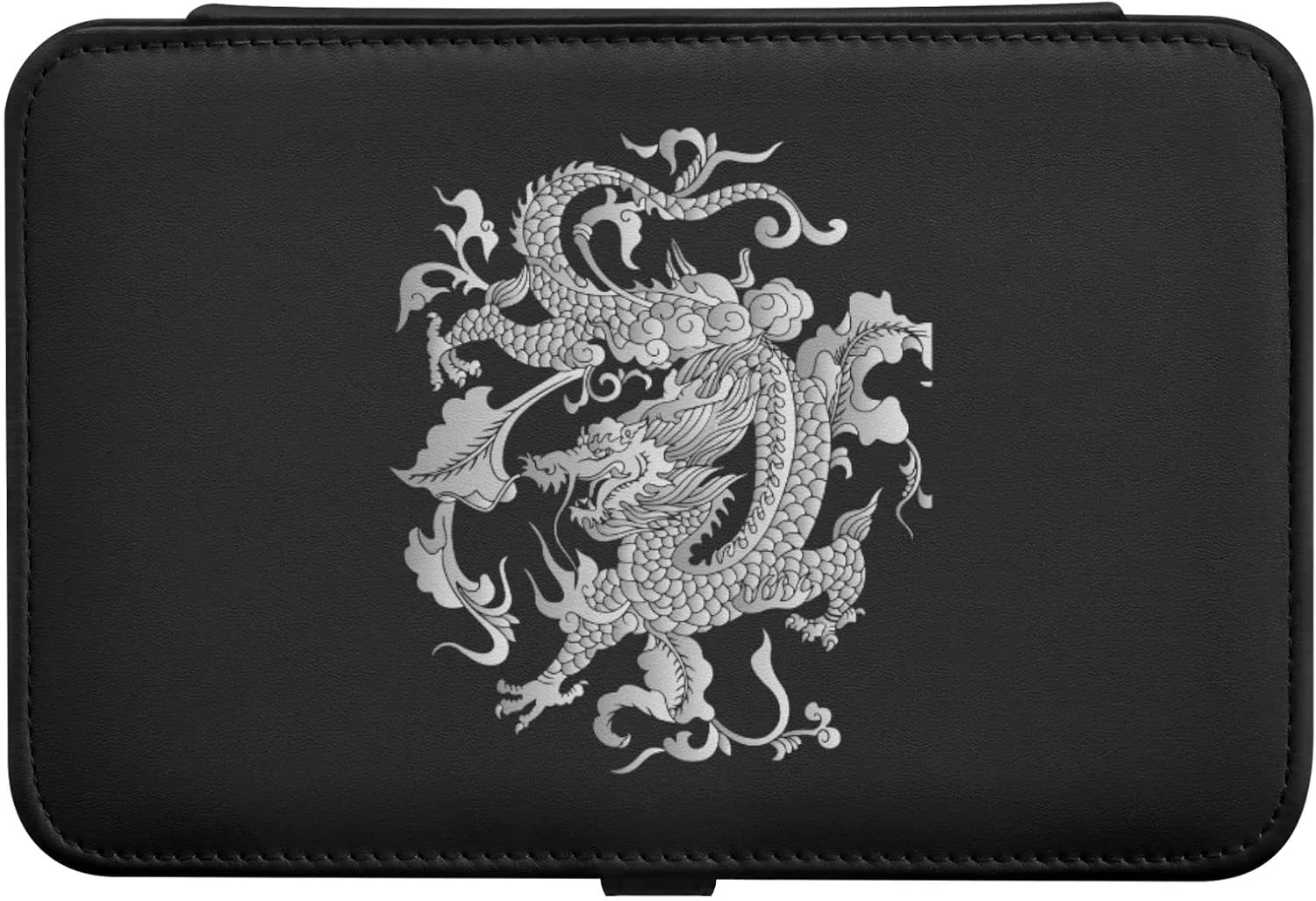 Oyihfvs Traditional Chinese Silver Grey Dragon on Black Dark Leather Jewelry Bag, Jewelry Storage, Portable Jewelry Organizer Boxes for Women Lady Necklace, Earrings, Rings, Bracelet