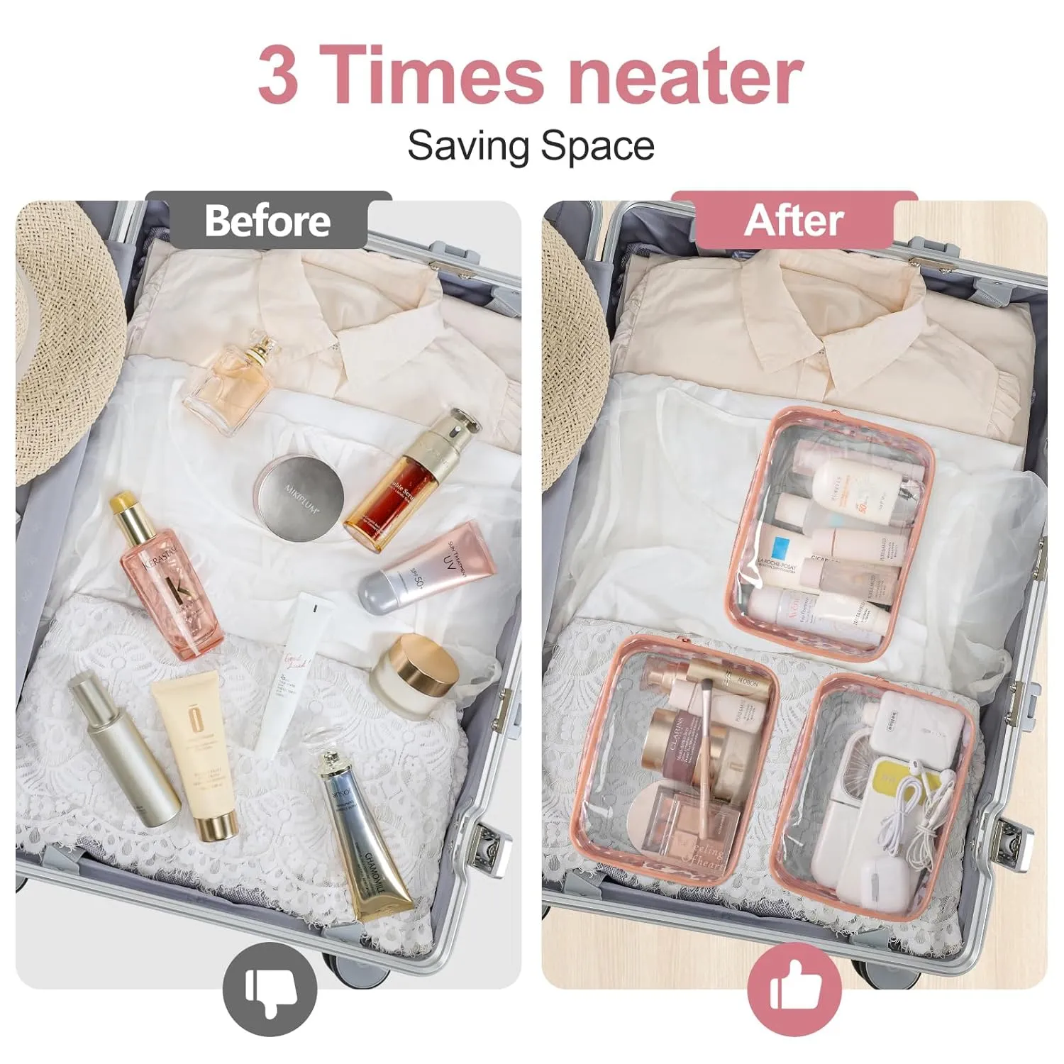 PACKISM TSA Approved Toiletry Bag - Rose Gold Leopard Print Clear Makeup Bag, Suitable for Gifts, with Supporting Frame, Perfect for Travel Essentials, Thick No Smell